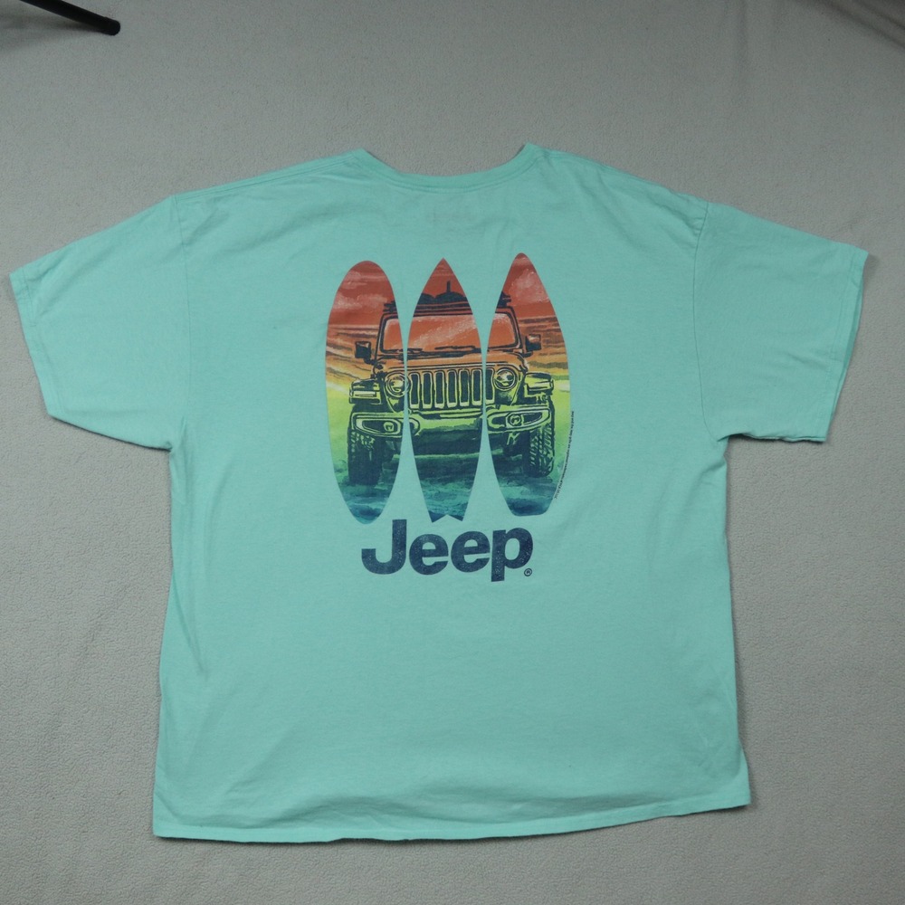 Jeep Surf Celadon Mint Green Surf Beach Front Back Print T-Shirt XXL 100% Cotton